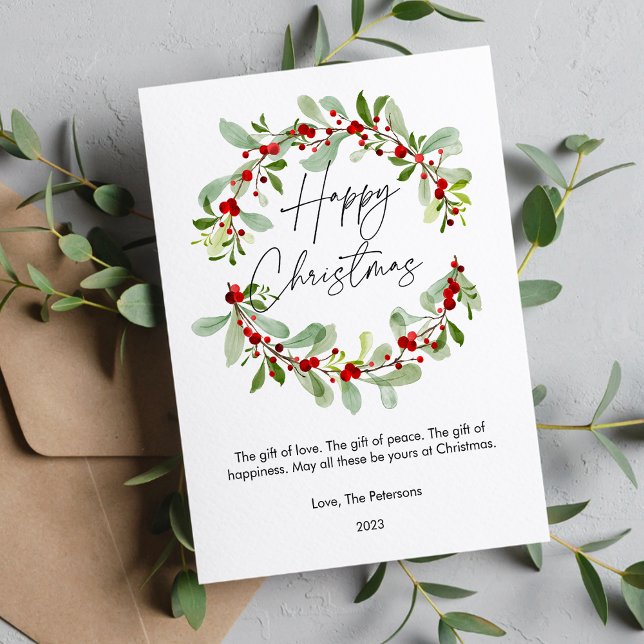 Cartes Pour Fêtes Annuelles Baies de Noël à l'aquarelle simple plat (Créateur téléchargé)