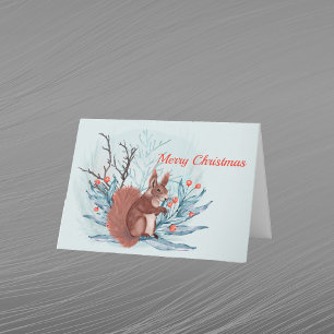 Cartes Pour Fêtes Annuelles Baies d'écureuil de Noël Aquarelle florale