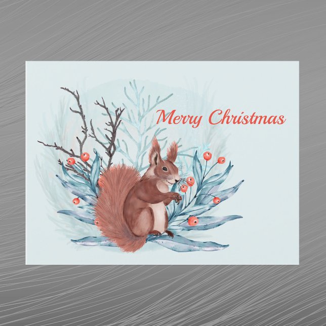 Cartes Pour Fêtes Annuelles Baies d'écureuil de Noël Aquarelle florale (Créateur téléchargé)