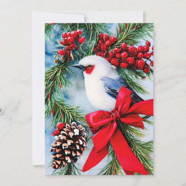 Cartes Pour Fêtes Annuelles Baies d'oiseau et Noël au budget d'arc (Devant)