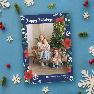 Cartes Pour Fêtes Annuelles Baies Florales Rouges Flocons de Neige Joyeuses Fê