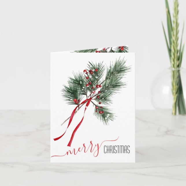 Cartes Pour Fêtes Annuelles Baies Rouges À Pins Et Ribbon (Devant)