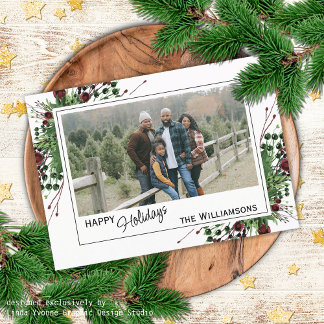 Cartes Pour Fêtes Annuelles Baies rouges Baies vertes Holly mignonne Feuillage