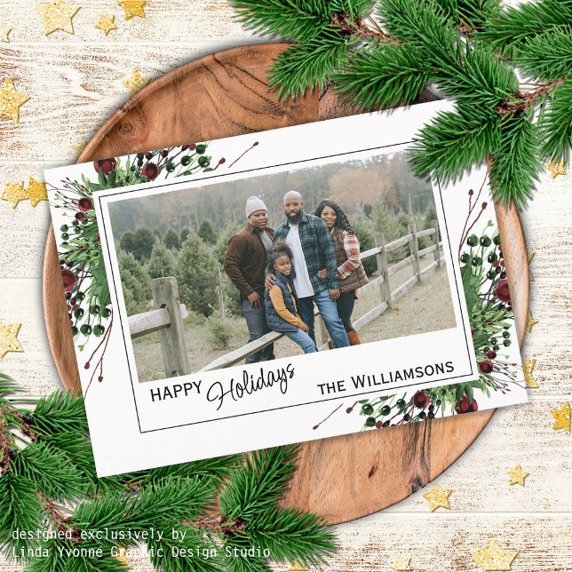 Cartes Pour Fêtes Annuelles Baies rouges Baies vertes Holly mignonne Feuillage (Créateur téléchargé)