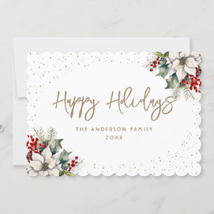 Cartes Pour Fêtes Annuelles Baies rouges blanches Poinsettia Spruce Holly