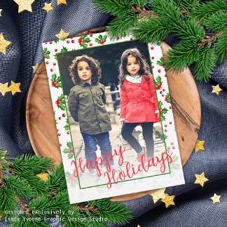 Cartes Pour Fêtes Annuelles Baies rouges Holly Green sur mesure