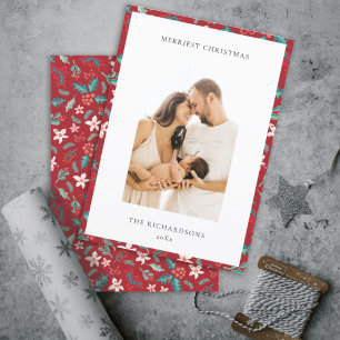 Cartes Pour Fêtes Annuelles Baies rouges Joyeux Noël Floral Motif Photo