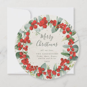 Cartes Pour Fêtes Annuelles Baies rouges rondes + Guirlande de Noël Eucalyptus