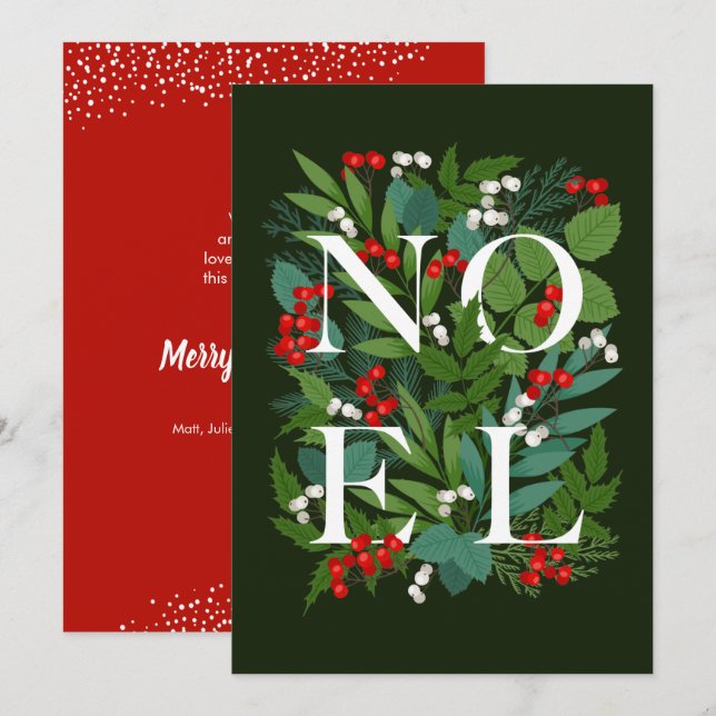 Cartes Pour Fêtes Annuelles Baies vertes NOEL (Devant / Derrière)