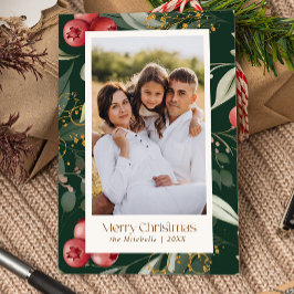 Cartes Pour Fêtes Annuelles Baies vertes traditionnelles Deux photos Noël