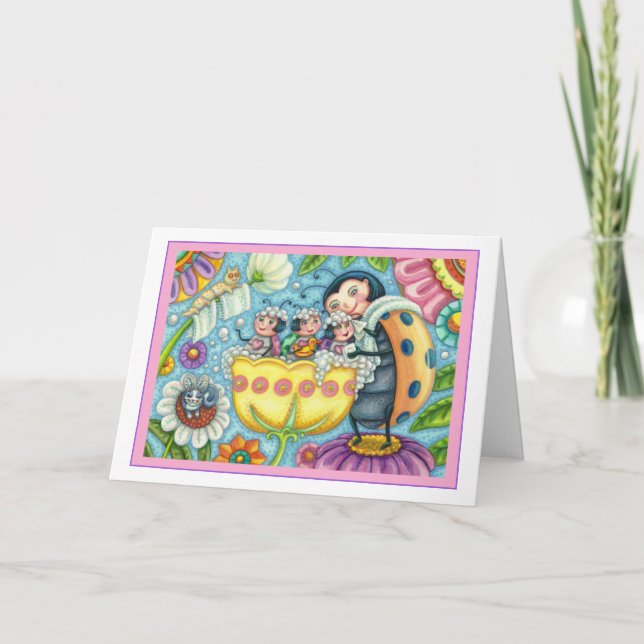 CARTES POUR FÊTES ANNUELLES BAIN À BULLE TULIP POUR MÈRE LADYBUG & ENFANTS (Devant)