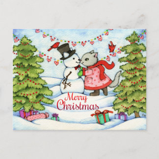 Cartes Pour Fêtes Annuelles Baiser gelé - art mignon de chat de Noël