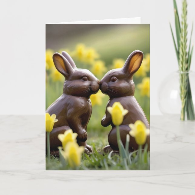 Cartes Pour Fêtes Annuelles Baiser les lapins de Pâques au chocolat (Devant)