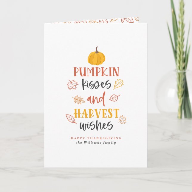 Cartes Pour Fêtes Annuelles Baisers citrouilles et souhaits de récolte Thanksg (Devant)