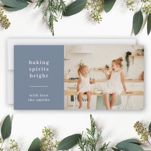 Cartes Pour Fêtes Annuelles Baking Spiritueux | Blue Grey Fun Kids Photo (Share your sweet holiday spirit with a modern Baking Spirits Bright card by Guava)