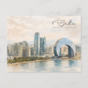 Cartes Pour Fêtes Annuelles Baku Azerbaïdjan Capitale Aquarelle Cadeau de Voya