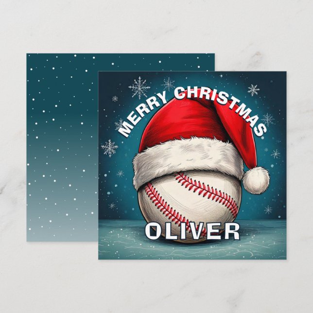 Cartes Pour Fêtes Annuelles Bal de baseball Rouge Père Noël (Devant / Derrière)