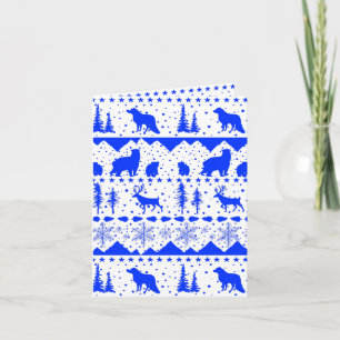 Cartes Pour Fêtes Annuelles Balayage nordique Royal Bleu Blanc Animaux d'hiver