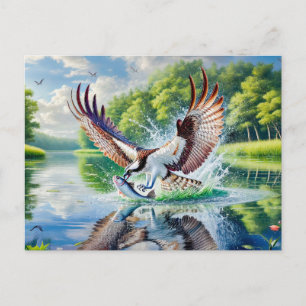 Cartes Pour Fêtes Annuelles Balbuzard pêchant dans une rivière