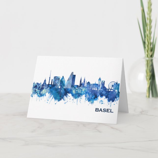 Cartes Pour Fêtes Annuelles Bâle Suisse Skyline Blue (Devant)