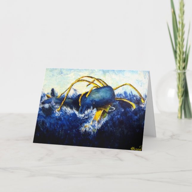 Cartes Pour Fêtes Annuelles Baleine contre calmar colossal Peinture d'art orig (Devant)