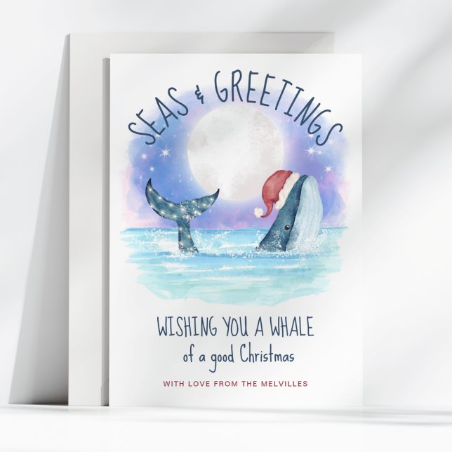 Cartes Pour Fêtes Annuelles Baleine Père Noël Sea Moon & Stars Noël (Créateur téléchargé)