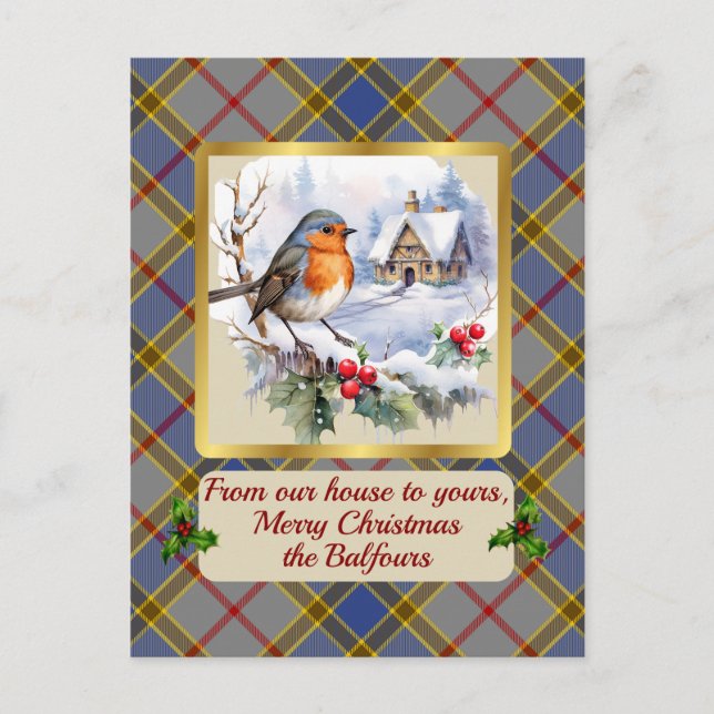 Cartes Pour Fêtes Annuelles Balfour Crest & Tartan avec Robin Personnalisé (Devant)