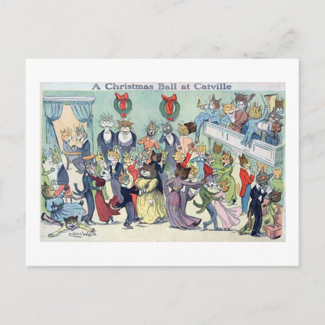 Cartes Pour Fêtes Annuelles Balle de Noël à Catville, Louis Wain (Devant)