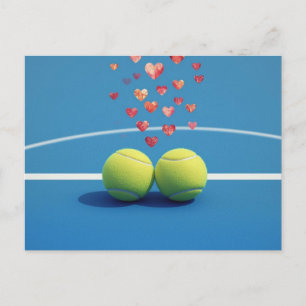 Cartes Pour Fêtes Annuelles Balle de tennis avec LOVE sur court bleu