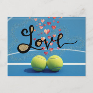 Cartes Pour Fêtes Annuelles Balle de tennis avec LOVE sur court bleu