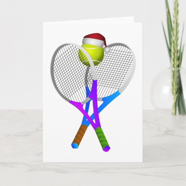 Cartes Pour Fêtes Annuelles Balle de Tennis de Noël et raquettes (Devant)