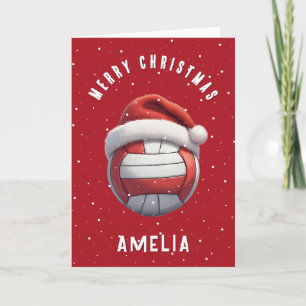Cartes Pour Fêtes Annuelles Balle de volley avec nom de chapeau de Père Noël r