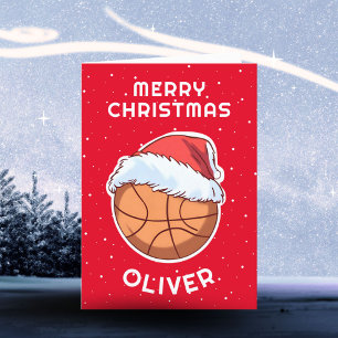 Cartes Pour Fêtes Annuelles Ballon de Basketball Chapeau de Santa Rouge Noël E