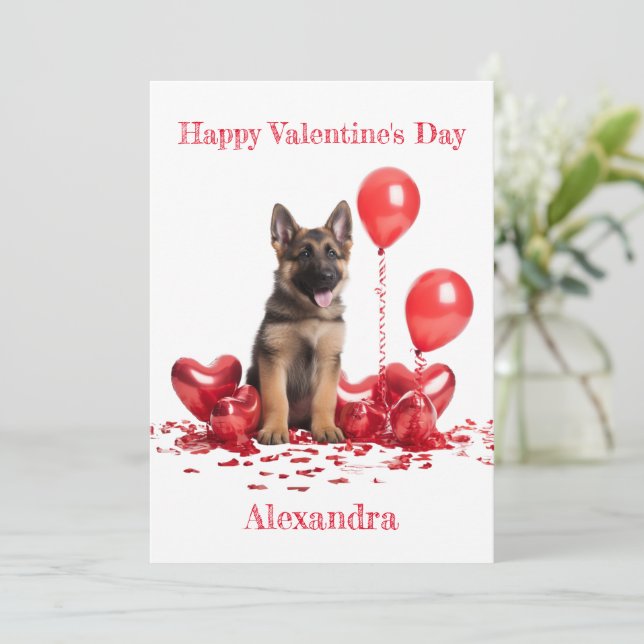 Cartes Pour Fêtes Annuelles Ballons Coeur berger allemand personnalisé Valenti (Debout devant)