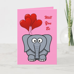 Cartes Pour Fêtes Annuelles Ballons de coeur rouge Eléphant Carton mignon Vale