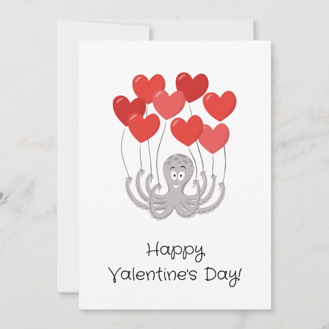 Cartes Pour Fêtes Annuelles Ballons de coeur rouge octopus Heureuses Saintes-V (Devant)