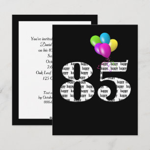 Cartes Pour Fêtes Annuelles Ballons de fête du 85e anniversaire en noir