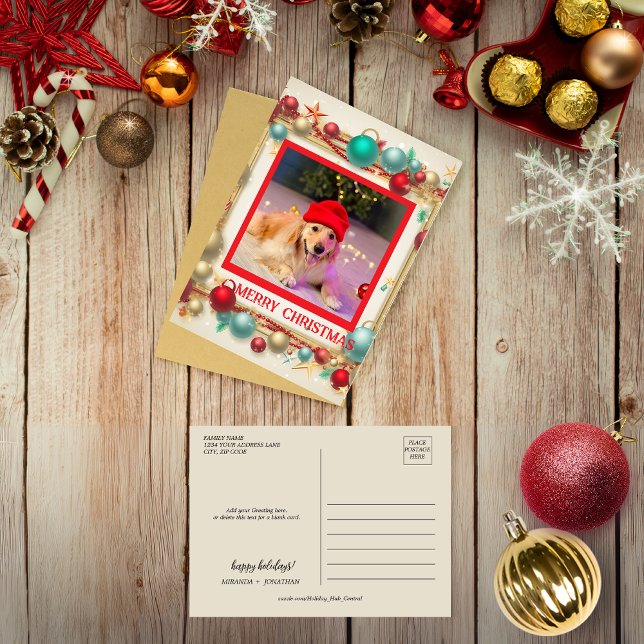 Cartes Pour Fêtes Annuelles Ballons décoratifs de Noël Photo (Christmas decorative Ornaments Balls Photo Holiday Postcard)