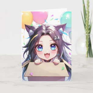 Cartes Pour Fêtes Annuelles Ballons Drôles de Fille Chat Anime