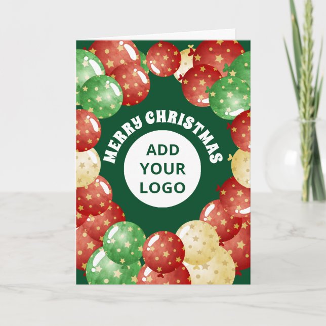 Cartes Pour Fêtes Annuelles Balloons de Noël Custom Business Logo Vert (Devant)