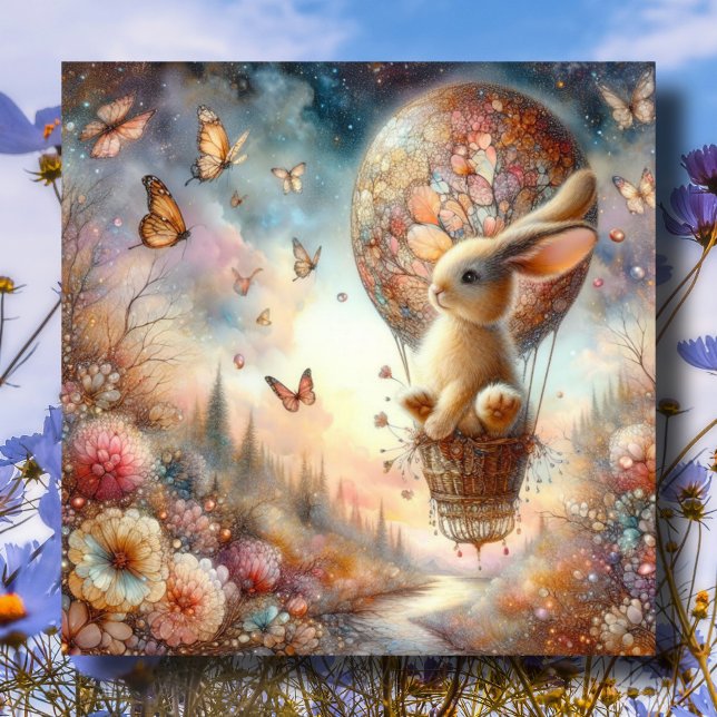 Cartes Pour Fêtes Annuelles Ballotte Pastel Aquarelle Bunny Air Chaud Pâques (Créateur téléchargé)