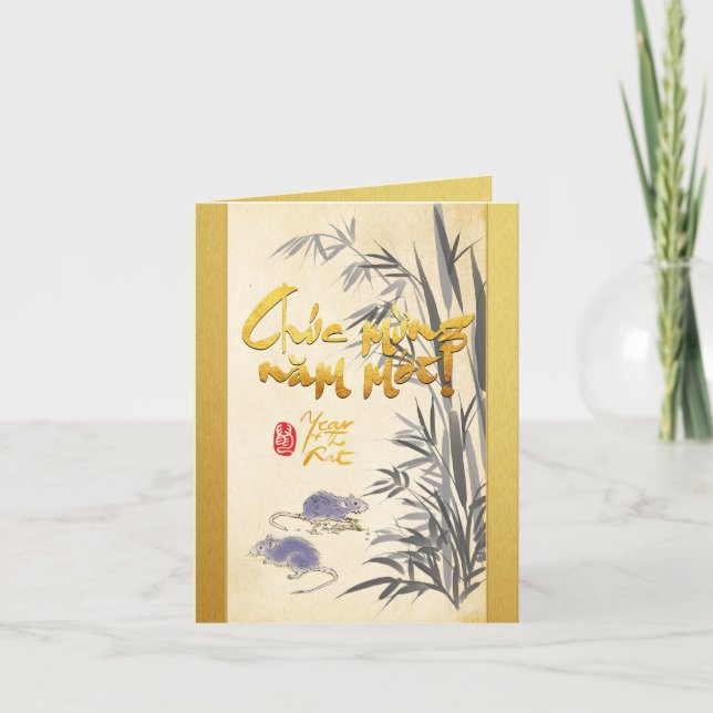 Cartes Pour Fêtes Annuelles Bamboo Two Rats Nouvel An vietnamien 2020 SGC (Devant)