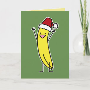 Cartes Pour Fêtes Annuelles Banana Santa chapeau célébrant et applaudissant Ch