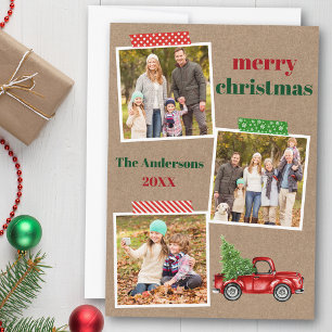 Cartes Pour Fêtes Annuelles Bande d'artisanat Rouge Camion de Noël Kraft