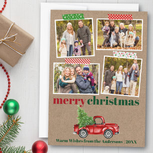 Cartes Pour Fêtes Annuelles Bande d'artisanat Rouge Camion de Noël Kraft Photo