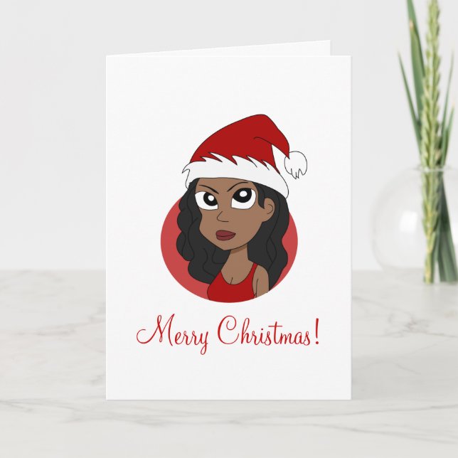 Cartes Pour Fêtes Annuelles Bande dessinée de fille de Noël (Devant)