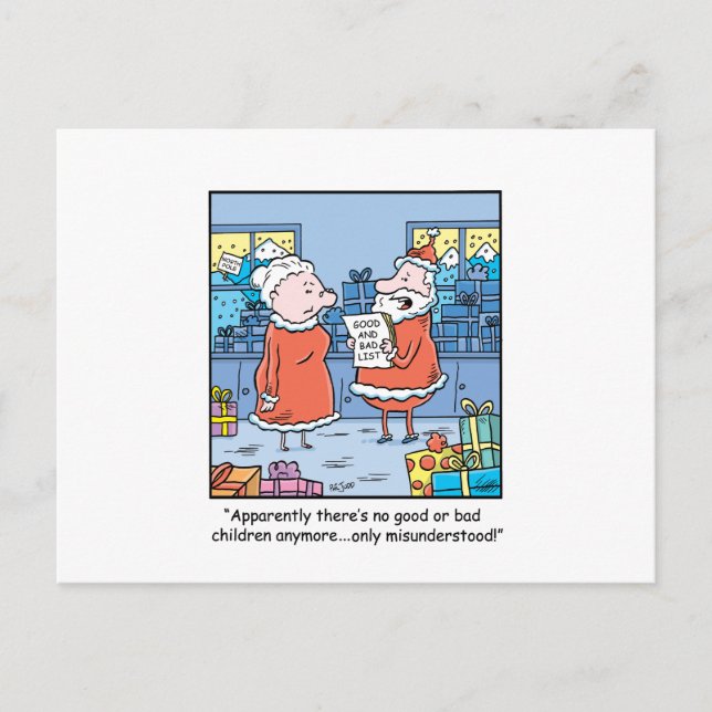 Cartes Pour Fêtes Annuelles Bande dessinée Santa de Noël bonnes et mauvaise (Devant)