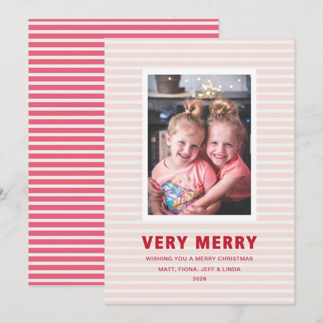 Cartes Pour Fêtes Annuelles Bande rose et rouge Très jolie photo (Devant / Derrière)