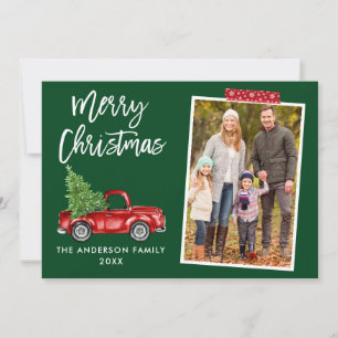 Cartes Pour Fêtes Annuelles Bande rouge Script de bande Camion Noël
