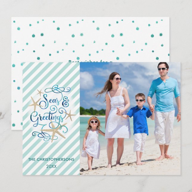 Cartes Pour Fêtes Annuelles Bandes photos Joyeuses Fêtes de Noël côtier (Devant / Derrière)